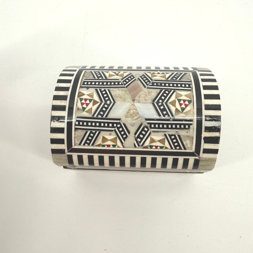 Jewelry Box Inlay Unisex Small Brown Mother of Pearl Bone Marquetry